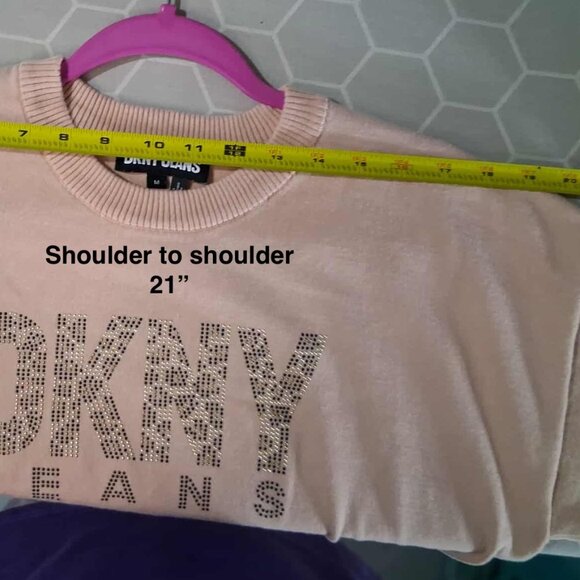 DKNY Short Sleeve Beaded Logo Sweater Top, SIZE MEDIUM, Pink - Picture 8 of 11